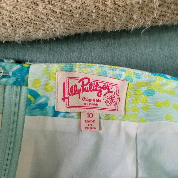 Vintage Lilly Pulitzer Originals short skirt aqua blues greens appliques pockets - Picture 9 of 9